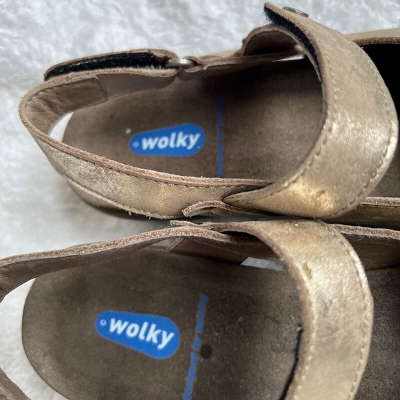 Wolky Sandals 2 Strap Comfort Hook & Loop Mottled Gold Size 38 US Size 7 - Picture 7 of 9